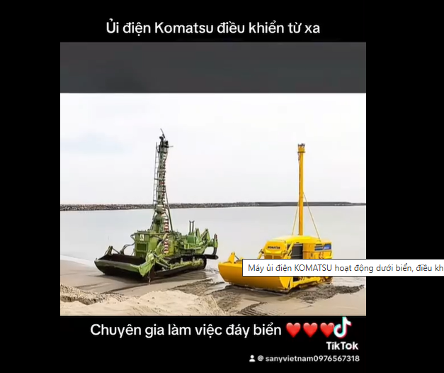 Máy ủi điện KOMATSU hoạt động dưới biển, điều khiển từ xa