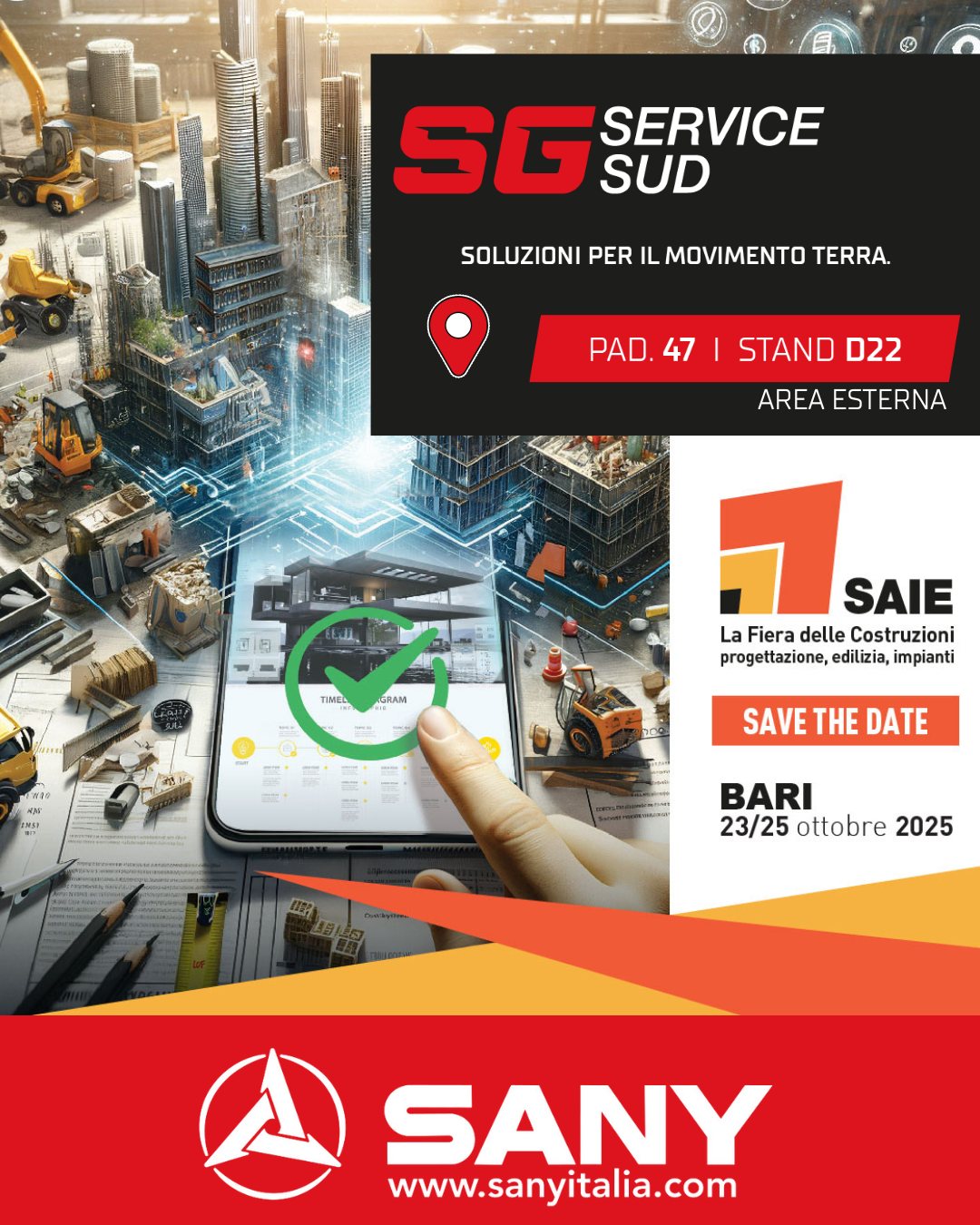 SANY Italy với SG SERVICE SOUTH tại SAIE Bari 2025