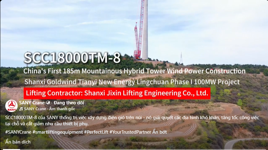 Cần cẩu SANY SCC18000TM-8 thống lĩnh các công trình điện gió miền núi