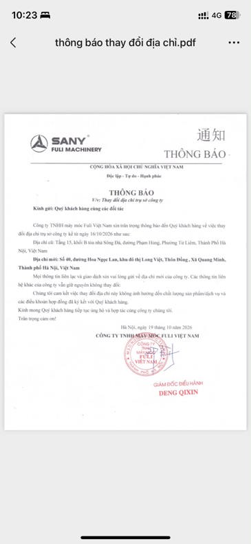 Fuli Việt Nam thay đổi địa chỉ trụ sở từ ngày 16/10/2026