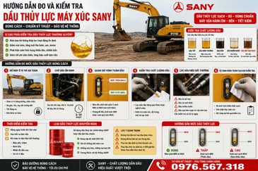 Cách kiểm tra mức dầu thủy lực máy xúc SANY