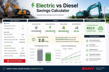 Electric vs Diesel Savings Calculator | So sánh chi phí máy đào điện & diesel SANY