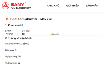 TCO Calculator Máy Xúc SANY: Công Cụ Tính Tổng Chi Phí Sở Hữu Chính Xác Nhất